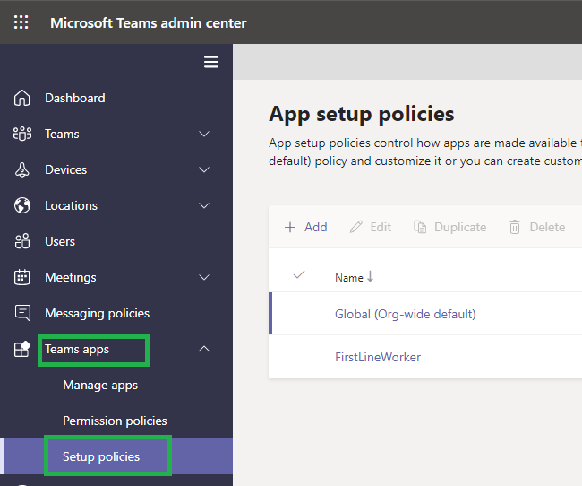 teams app policies