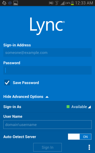 Lync UserName Password